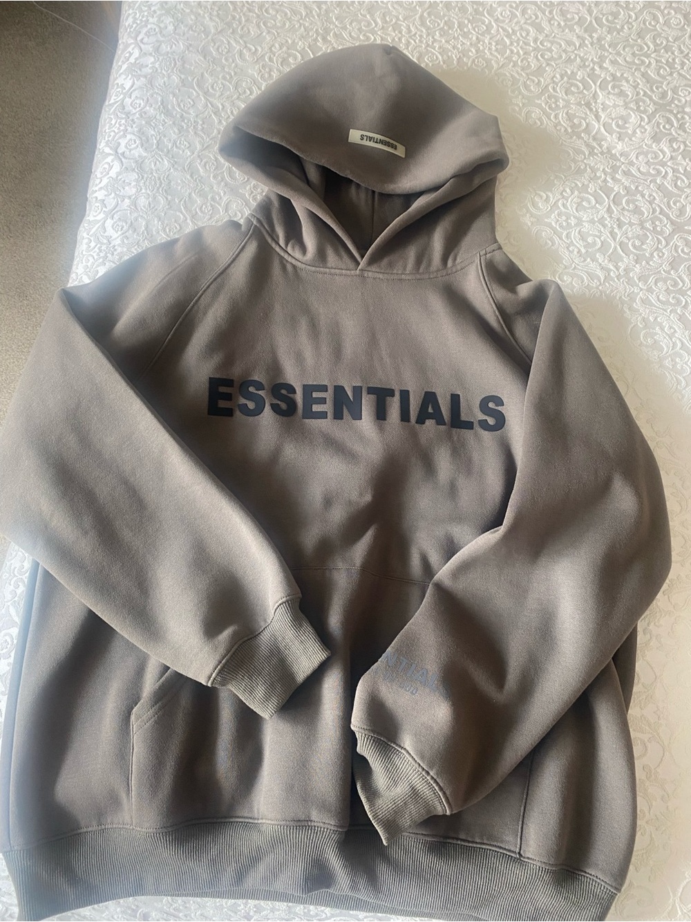 Essentials Hoodie in Taupe with Black Logo
